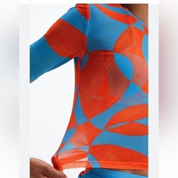 Fabletics Marie Mesh Cropped Top blue orange Sz 2X - Picture 3 of 8